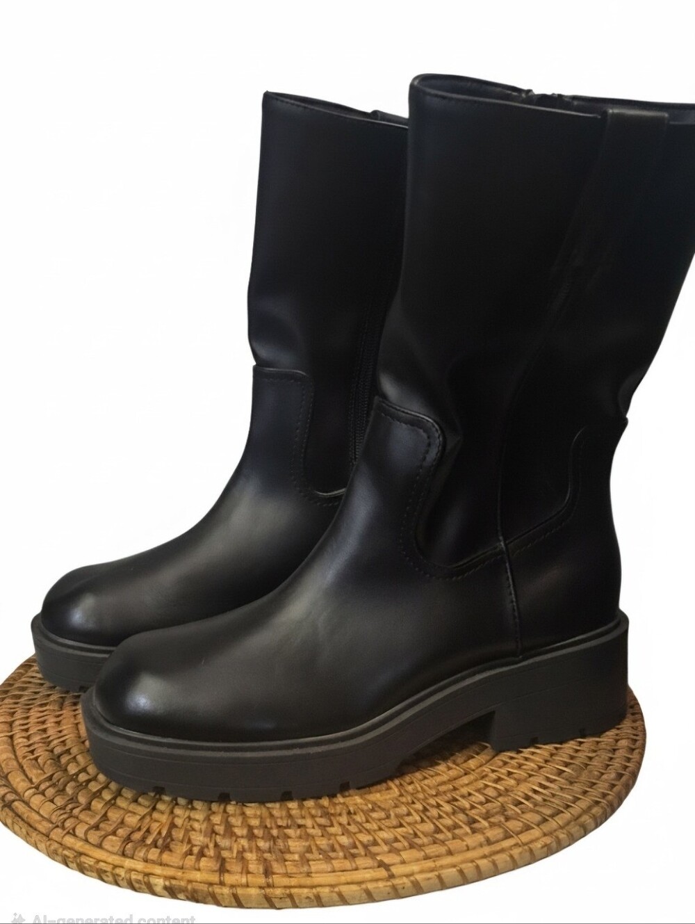Black Mid-Calf Platform Boots - Pull On